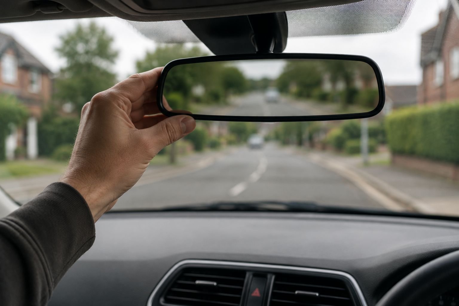 Checking the rear-view mirror while driving